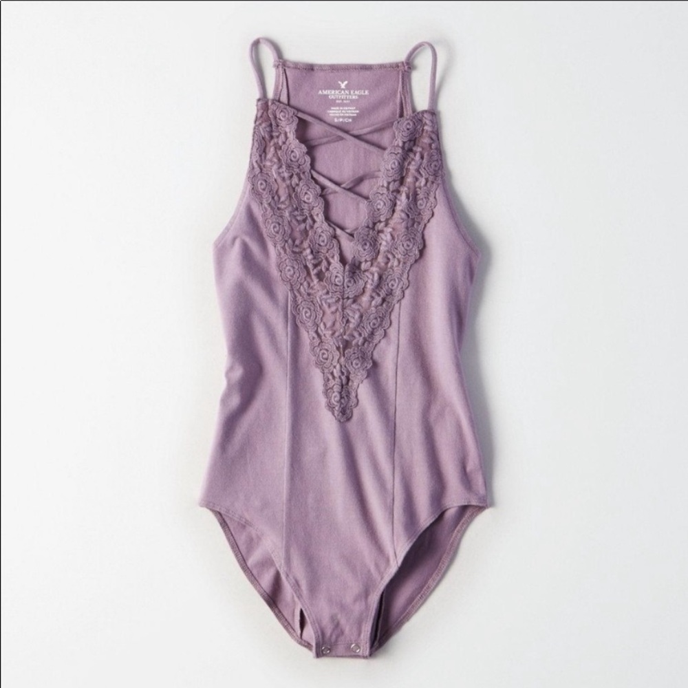 American Eagle purple lace up body suit medium